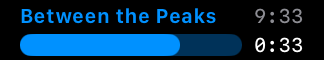 Watch phase header — phase name Between the Peaks with 9:33 left in the climb, and a progress bar with 0:33 left in the phase