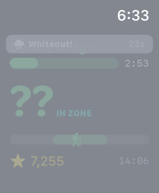 Cardio Command Whiteout event — the heart rate number hidden behind grey fog